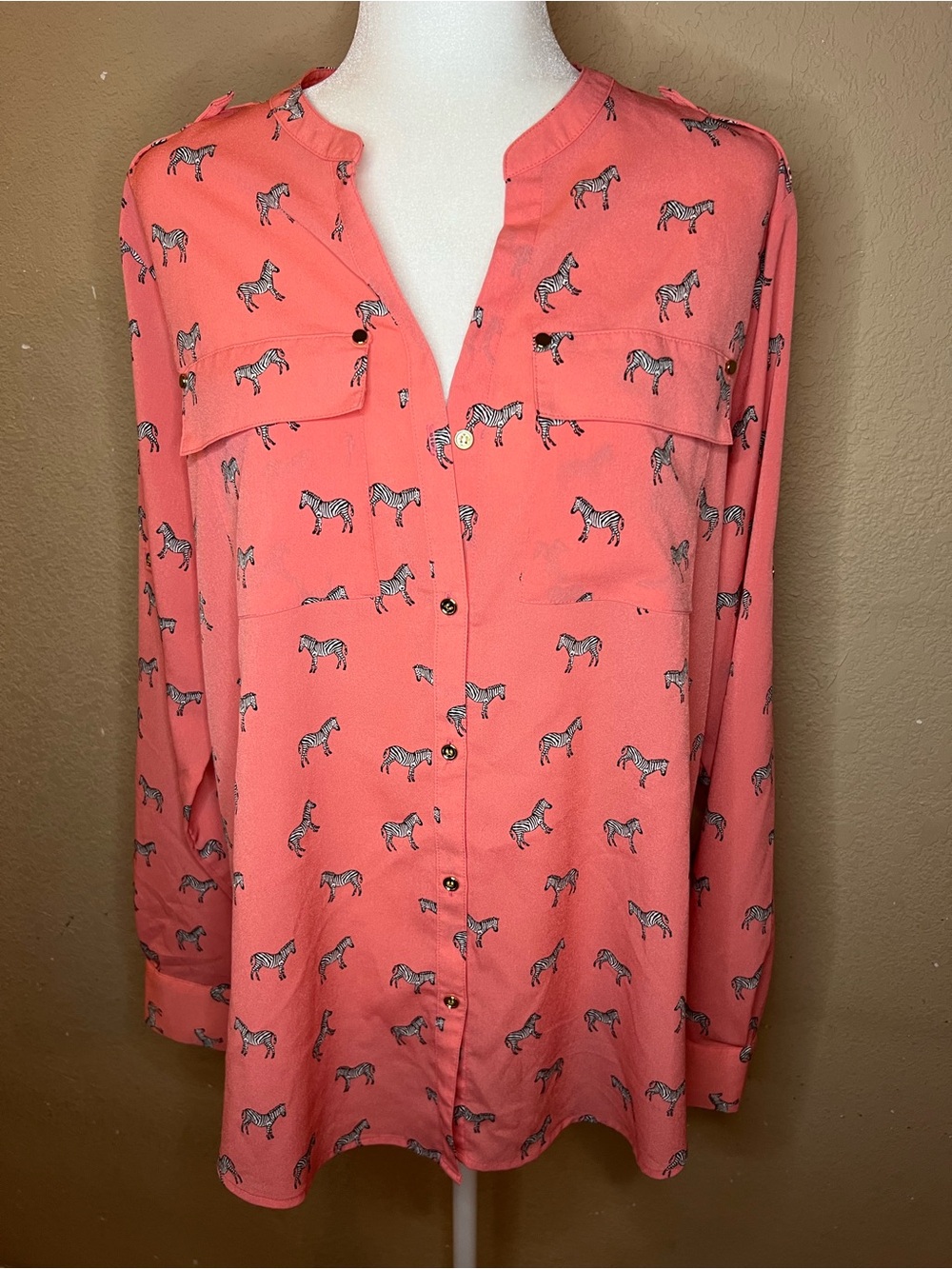 Charter Club Coral Zebra-Print Button-Front Top